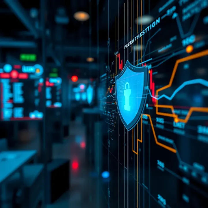 Secure digital network illustrating cybersecurity measures protecting AI trading systems in a financial environment