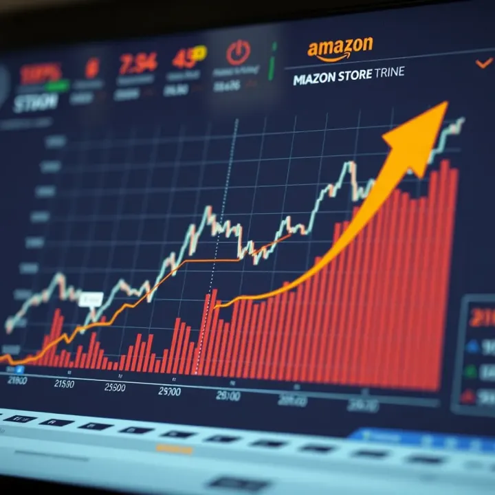 Graph showing Amazon stock price trends over time with an upward trajectory