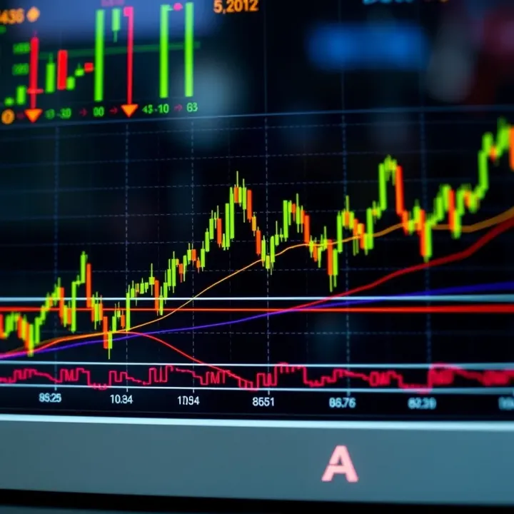 Graph showing fluctuations in Apecoin price with trend lines and volume indicators