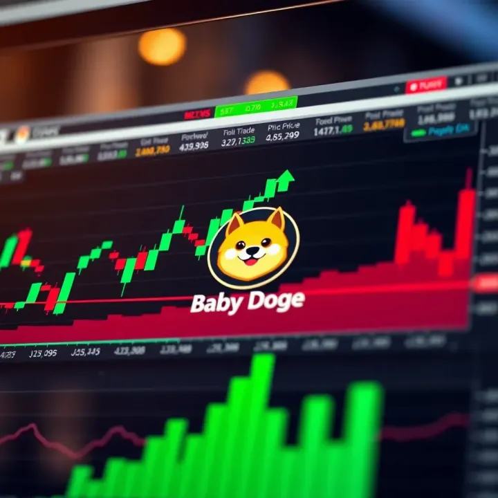 Chart showing upward and downward trends in cryptocurrency value with Baby Doge Coin logo