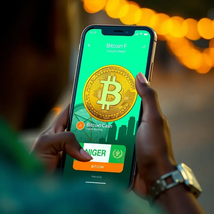 Illustration of a mobile phone displaying Bitcoin Cash wallet interface with Nigerian Naira symbol