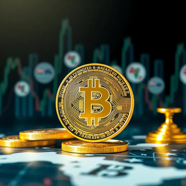 Digital representation of bitcoin with overlay of Nigerian economic icons and regulatory symbols