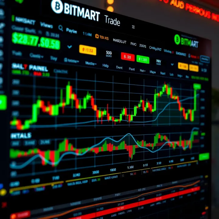 User interface of BitMart cryptocurrency exchange showing diverse trading pairs and market data