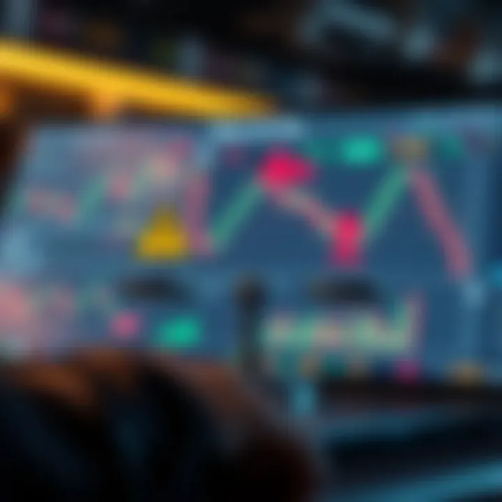 Graphic illustrating risk and reward balance in binary options trading with caution symbols and strategy charts