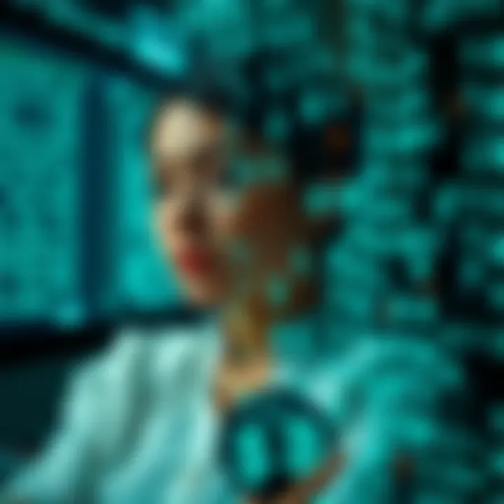 Abstract representation of digital identities through binary code and currency symbols