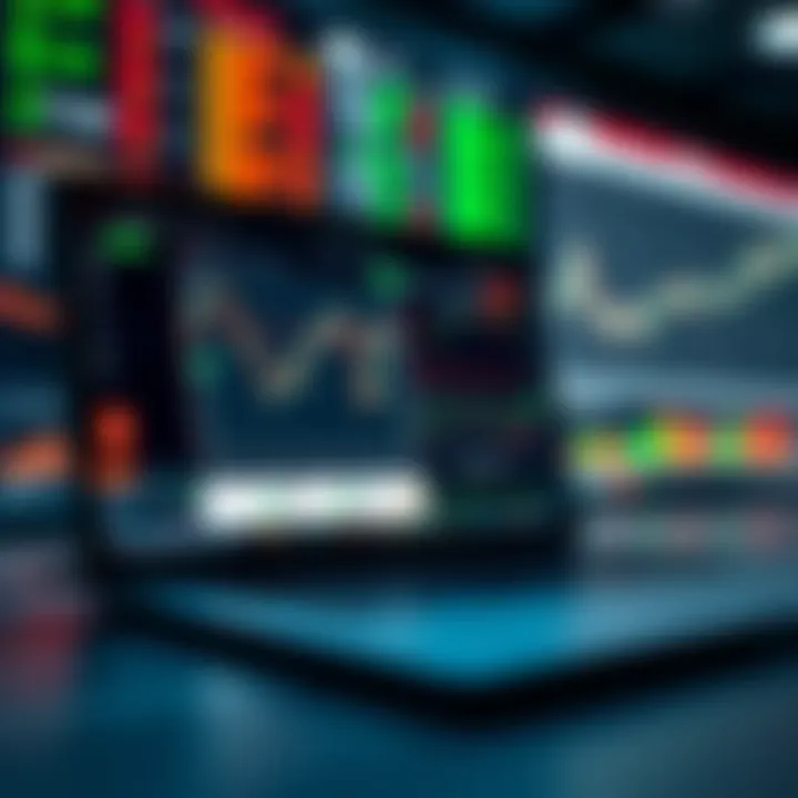 Illustration of a laptop displaying different forex trading platforms with currency charts and graphs