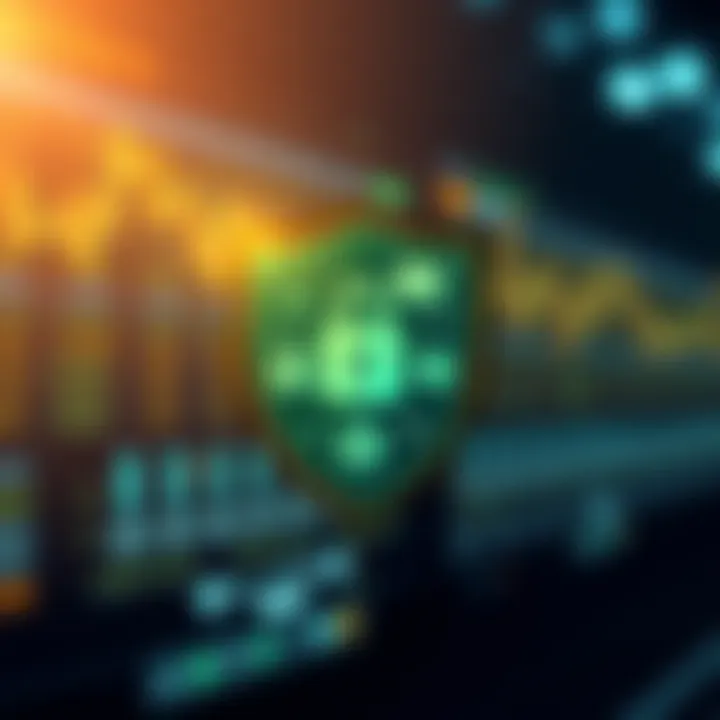 Illustration of security shield with financial icons representing safe and compliant online trading