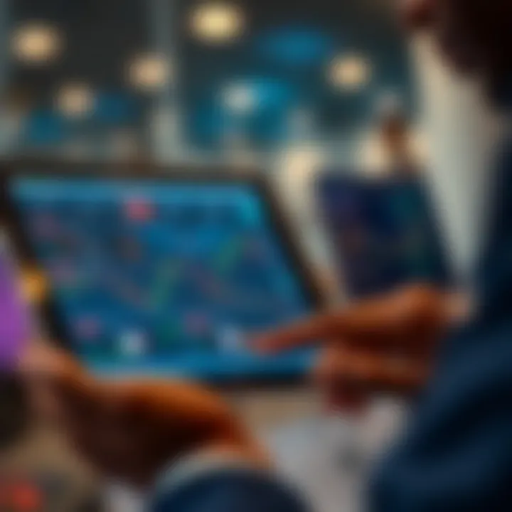 User comparing features of various online trading platforms on a digital tablet