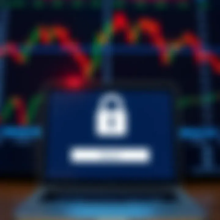 Secure login screen with financial charts in the background representing online trading platform security
