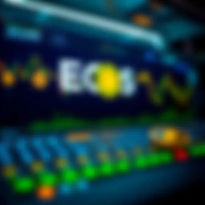 Illustration showing a cloud mining platform interface with cryptocurrency symbols and digital graphs representing mining activity