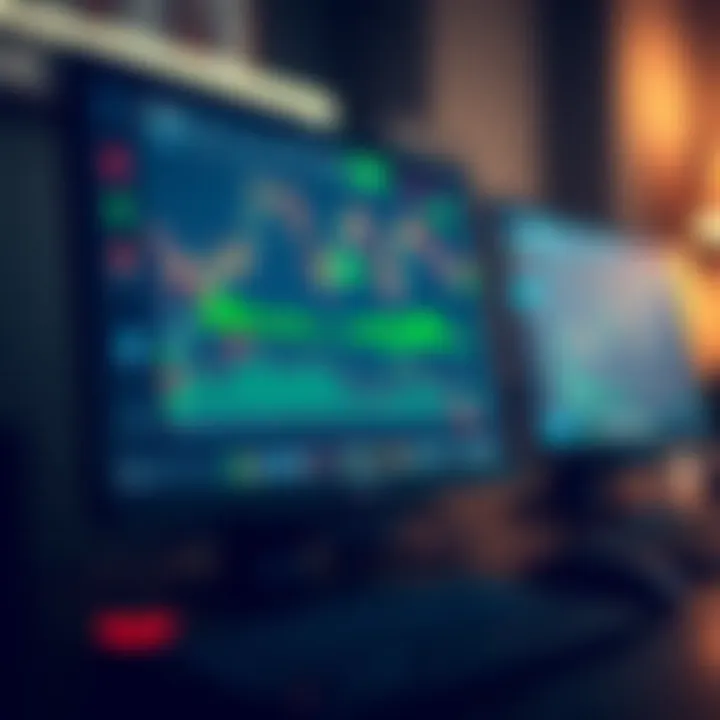 Computer displaying the Exness trading platform interface with financial charts and market data