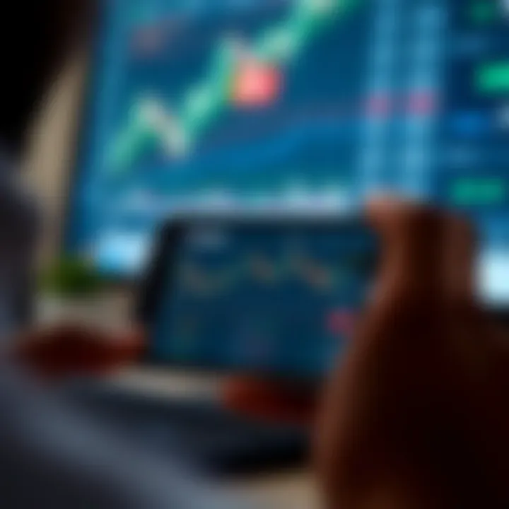Screenshot of Exness trading platform interface displaying charts and trading options on a smartphone