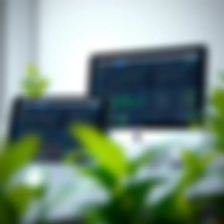 Mobile and desktop devices showing IQ Options trading platform dashboard with charts and navigation menus