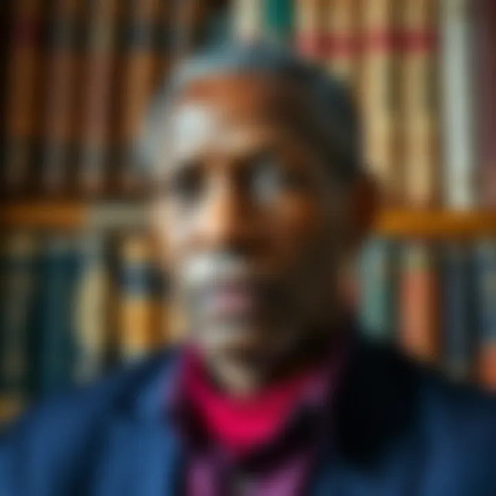 Portrait of Jabulani Ngcobo with a backdrop of books symbolizing South African literature