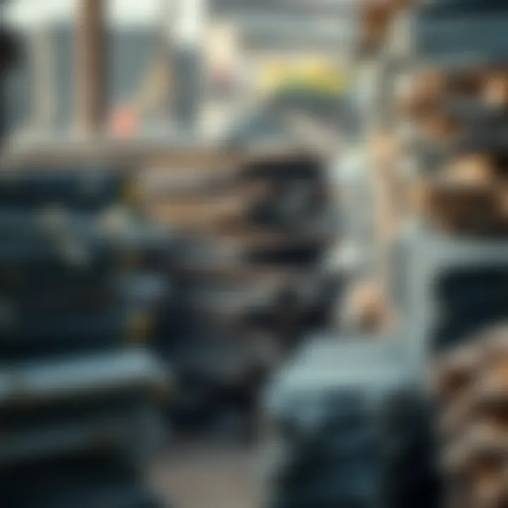 Stacks of various metals including steel and aluminium stored in a Nigerian market