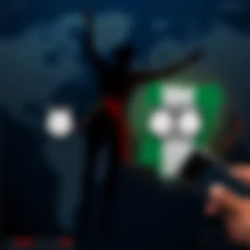 World map highlighting New York and Nigeria with clock icons showing time difference