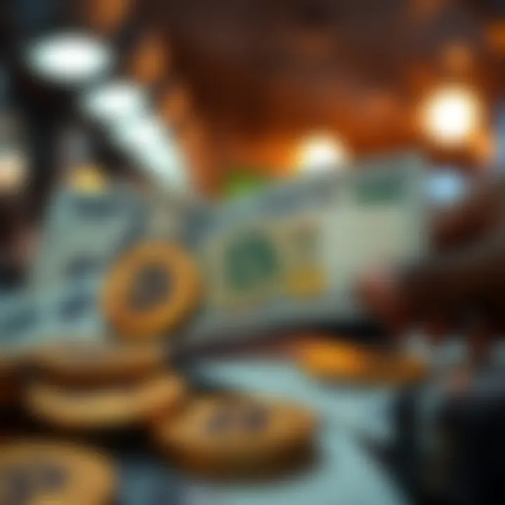 Nigerian Currency Conversion to Bitcoin Tokens Conceptual graphic of Nigerian currency exchange transitioning into Bitcoin tokens