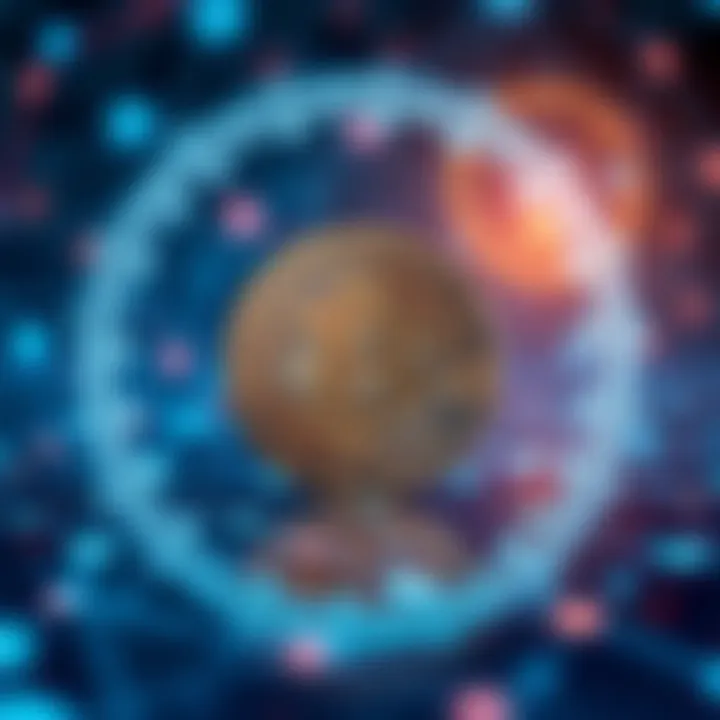 Digital representation of Pi Coin with futuristic blockchain network background