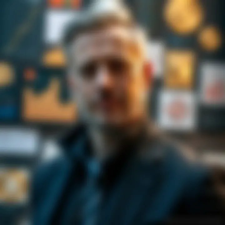 Portrait of Viktor Radchenko with a background of professional achievements