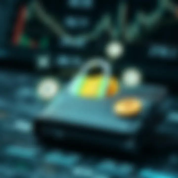 Illustration of a secure digital wallet protecting cryptocurrency assets with security icons and currency symbols