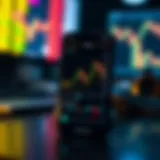 Chart analysis on a smartphone screen showing forex trading data