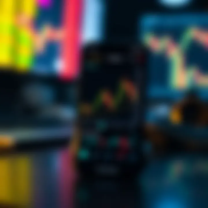 Forex Trading Data Visualization on Mobile Device Chart analysis on a smartphone screen showing forex trading data