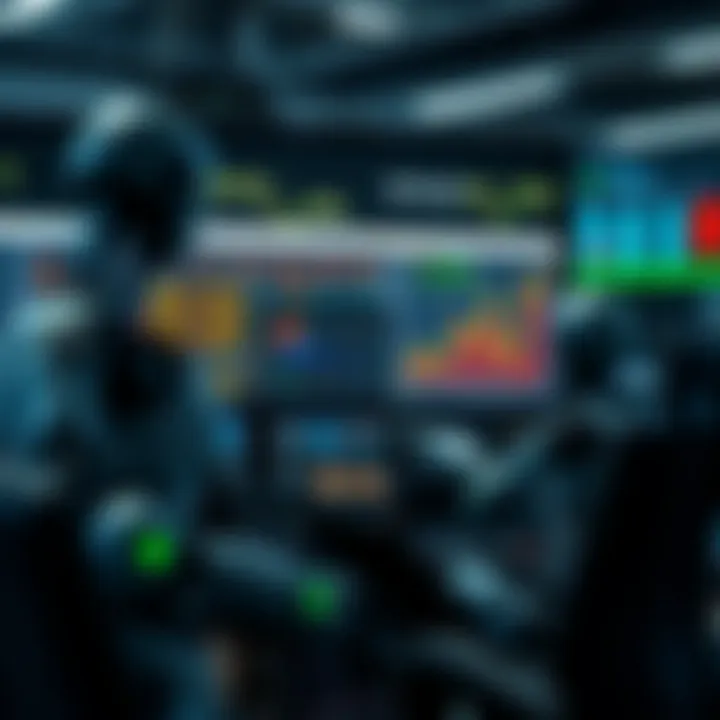 Diagram showing components of automated trading system with robots analyzing charts and executing trades