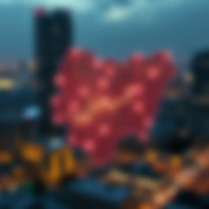 Map of Nigeria with a digital overlay representing online trading connectivity