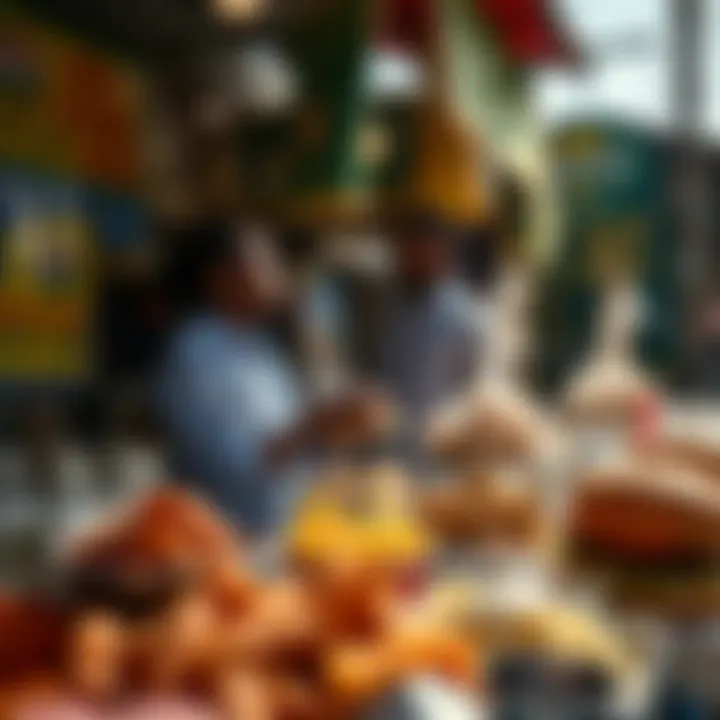Street-side food stall showcasing various major daily combo dishes under bright natural light