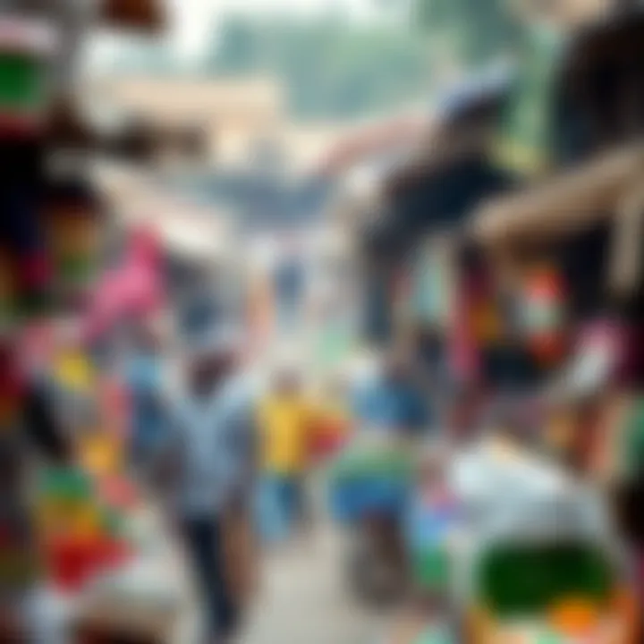 Dynamic Local Market Scene Representing Nigeria's Trade Sector Vibrant Nigerian local market showcasing diverse trade stalls and bustling activity