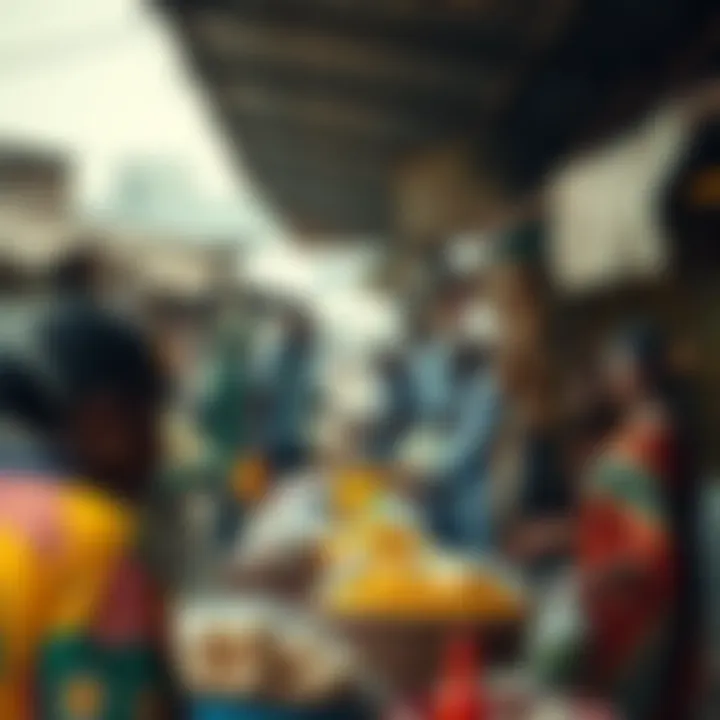 Marketplace in Nigeria showing business stalls and customers engaging in trade