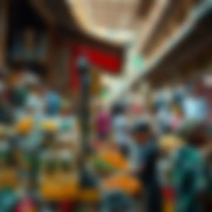 A bustling Nigerian market with diverse products and active trading stalls