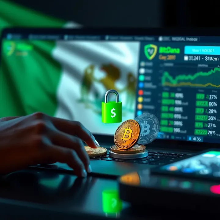 Secure transaction concept with digital security icons and Nigerian flag background