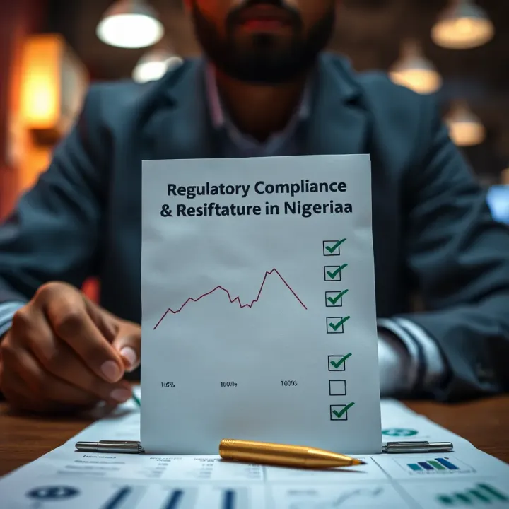Regulatory compliance symbols and checklist representing broker verification in Nigeria