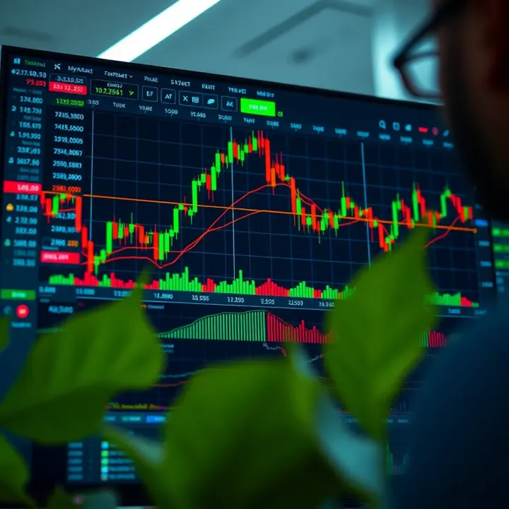 Overview of financial trading charts and digital broker platform interface on computer screen