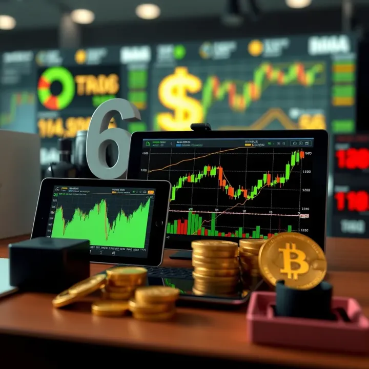 Conceptual illustration of stock charts, currency symbols, and digital devices representing trading activities in Nigeria