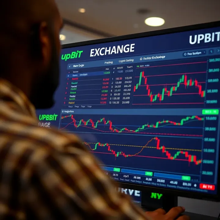 User interface of Upbit exchange showing various cryptocurrency trading pairs and market charts