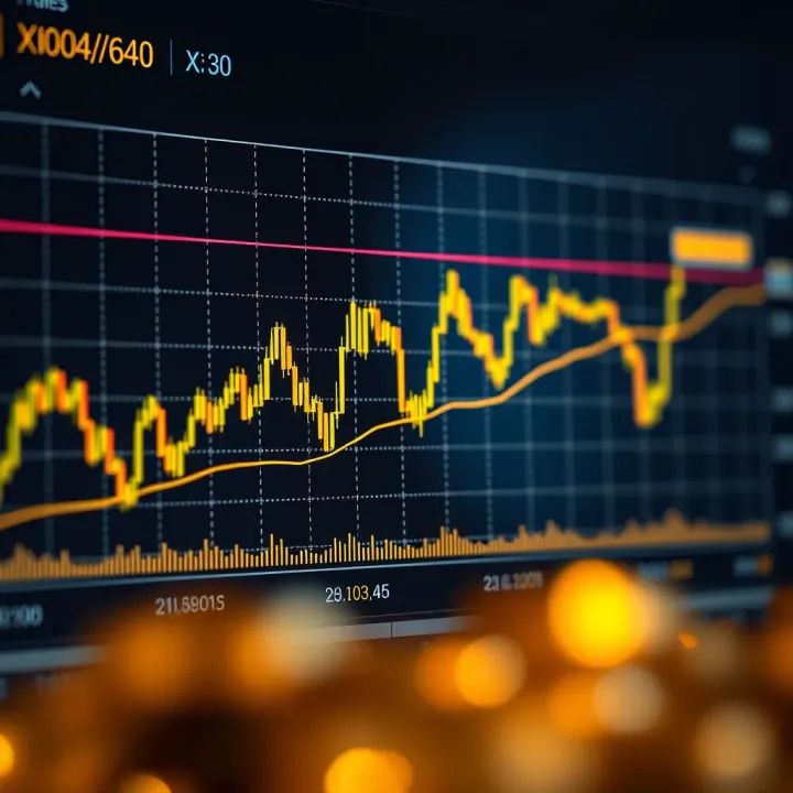 Chart showing gold price fluctuations against the US dollar with technical indicators