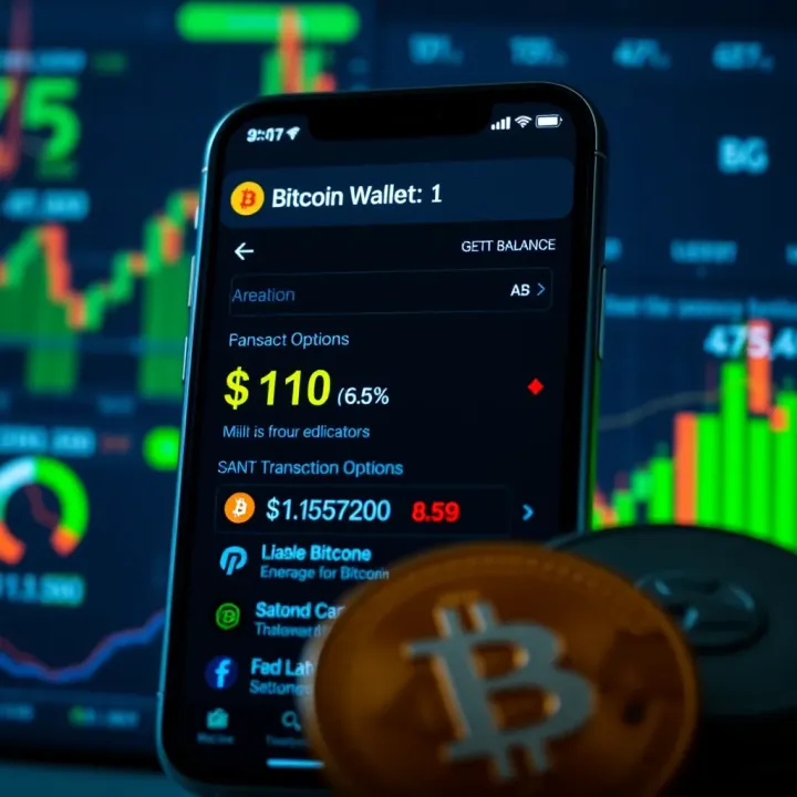 Illustration of a digital wallet interface showing Bitcoin balance and transaction options