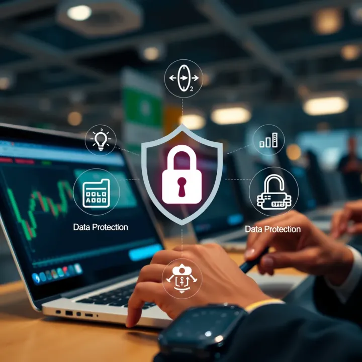 Secure online transaction with data protection icons illustrating platform security measures