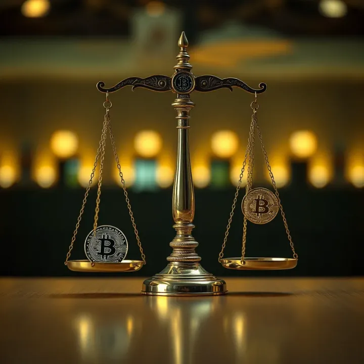 Impact of Regulatory Changes on Cryptocurrency in Nigeria Illustration of regulatory scales balancing with cryptocurrency symbols