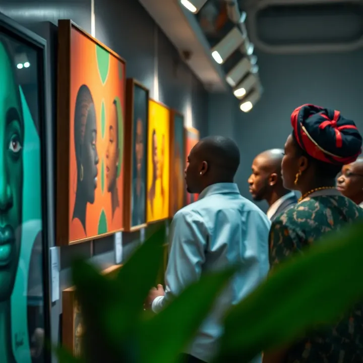 A vibrant art exhibition showcasing works inspired by Nigerian culture and creativity