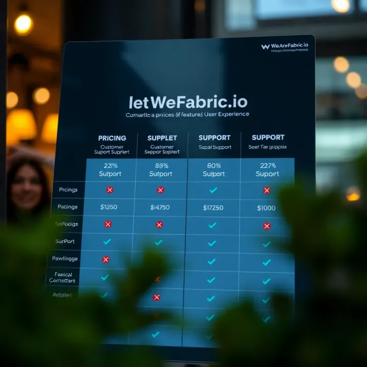 Comparison chart illustrating pricing plans and customer support options for WeAreFabric.io versus competitors