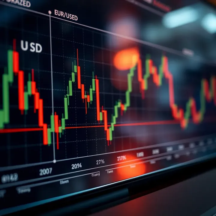 Graph showing EUR/USD currency pair trend with technical indicators