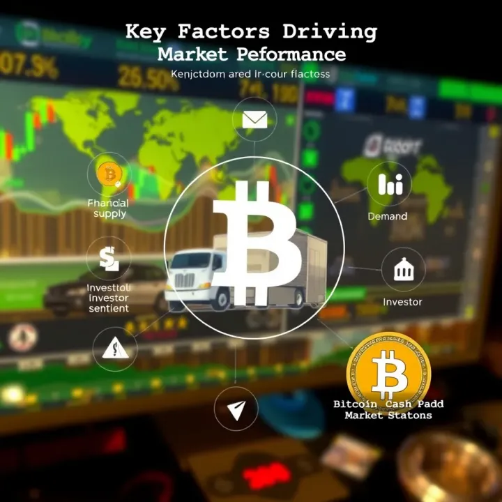 Key Factors Driving Bitcoin Cash Market Performance Illustration depicting factors influencing Bitcoin Cash market including supply, demand, and investor sentiment