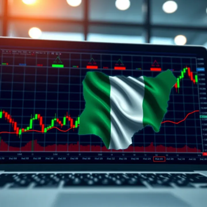 Digital graph showing successful trading trends with Nigerian flag overlay