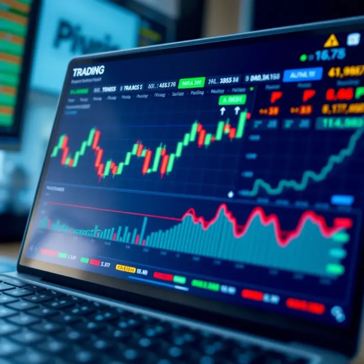 Trading Platform Interface Showing Market Trends and Portfolio Analytics User interface of a trading platform displaying market trends and portfolio analytics