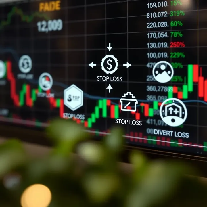 Illustration of forex market with various mitigation tools like stop-loss and diversification icons
