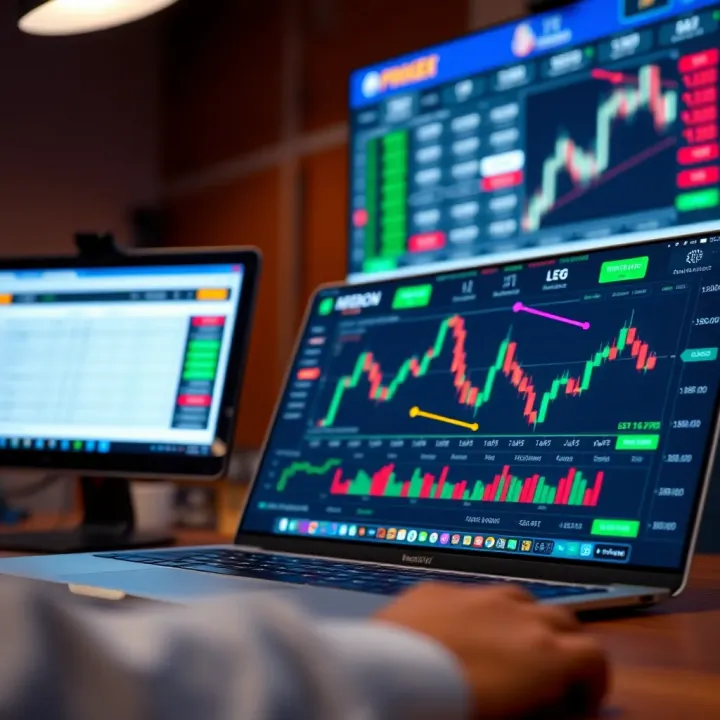 User interface of Pocket Option platform showing a demo account dashboard with trading charts and options