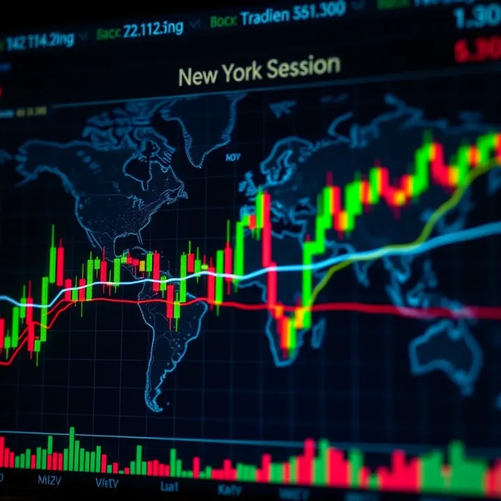 Forex trading chart with global trading hours overlay emphasizing New York session